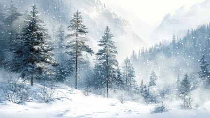 Naklejka premium Winter Wonderland Snowfall in a Mountain Forest