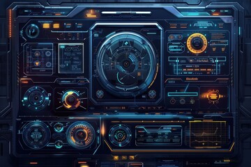 Fototapeta premium Futuristic Sci-Fi Interface with Multiple Displays and Controls