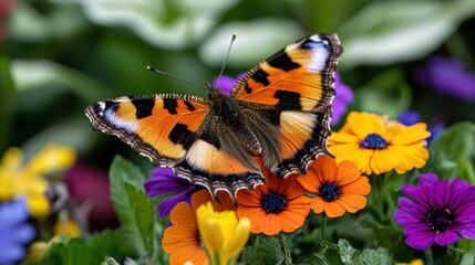 Obraz premium A butterfly is sitting on a flower in a garden