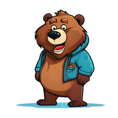 Fototapeta premium Cute brown bear cartoon character wearing blue hoodie