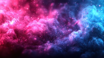 Naklejka premium Pink and blue nebula clouds with sparkling particles in space for cosmic backgrounds