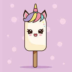 Funny unicorn ice cream in kawaii style.Isolated vector illustration.
