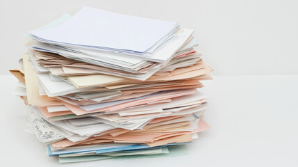 Large stack of various papers in horizontal orientation
