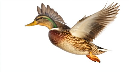 Obraz premium Mallard Duck in Flight, Isolated on White