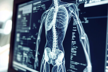 Close up of a computer screen showing medical data on the human body