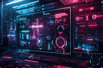 Obraz premium Futuristic Control Panel with Glowing Neon Lights