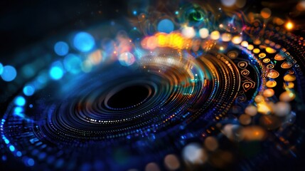 A colorful, swirling pattern of dots and lines that resembles a black hole