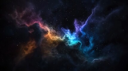 A colorful nebula in space with a blue and orange cloud