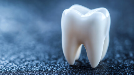 White tooth model on dark textured surface for dental anatomy concept