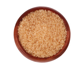 bowl of brown rice on white background