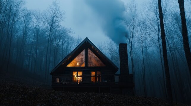 A cabin with a chimney and a fireplace
