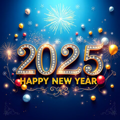  Happy new year 2025 Celebrating the  fireworks background