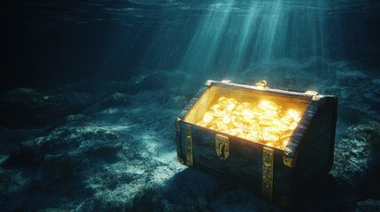 An illuminated chest on the ocean floor, evoking thoughts of security and the treasure of wise investments.
