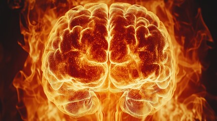 Human brain engulfed in flames.