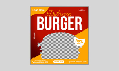 Burger social media post design template.