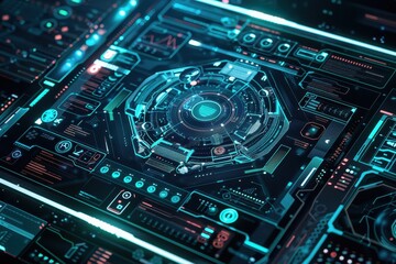 Fototapeta premium Futuristic Digital Interface with Glowing Blue and Red Elements