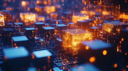 Obraz premium Dynamic blocks of light in an abstract digital space showcasing technology concepts