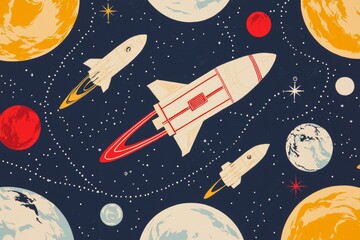 Rocket Launch Visualization Exploring Planet Orbits in Space Environment
