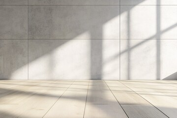 Fototapeta premium Bright Modern Interior Space with Concrete Wall and Wooden Floor Shadows