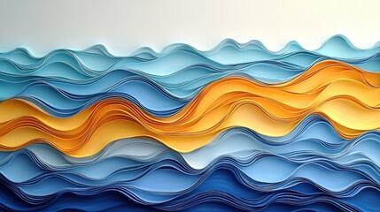 Fototapeta premium Abstract paper waves in blue and orange, flowing across a light background