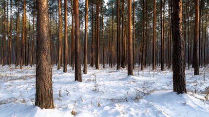 A forest with snow on the ground and trees