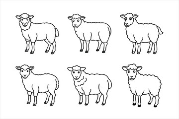 Cute Black and White Sheep Illustrations for Coloring Books or Designs