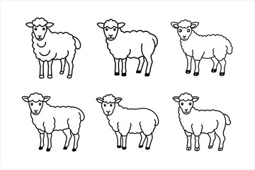 Cute Black and White Sheep Illustrations for Coloring Books or Designs