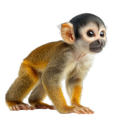 Obraz premium close-up of a young squirrel monkey. showcasing its vibrant fur and expressive face the animal is posed in a dynamic stance. highlighting its agility and playful nature this depiction emphasizes the b
