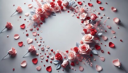 Obraz premium background with red circles, red frame with hearts, heart shaped frame with flowers, valentine background with roses , san valentine card with box, and rose, created whit A.I generative.