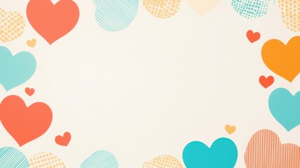 Colorful heart shapes frame a blank background for creative use.