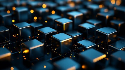 Fototapeta premium Abstract metallic cubes, glowing lights, digital background, technology concept.