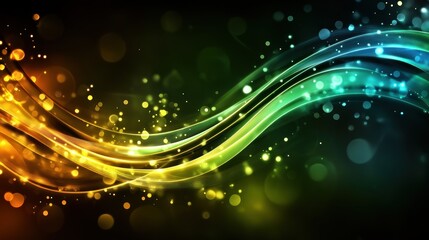 Obraz premium A stunning abstract background showcasing glowing neon wave lines in shades of green and blue, flowing at high speed through a dark space