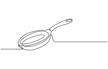 one continuous line drawing of big pan isolated on white background. cooking and kitchen concept, Continuous one line drawing of big pan,