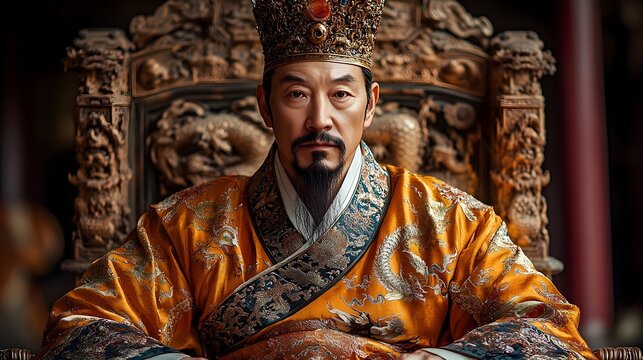 Qing Dynasty Emperor Seated on Ornate Golden Throne in Forbidden City