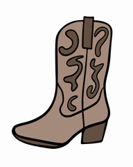 A stylish cowboy boot showcases detailed patterns and a warm beige color, perfect for casual wear.