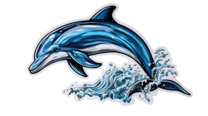 Cartoon illustration of a dolphin swimming in the ocean