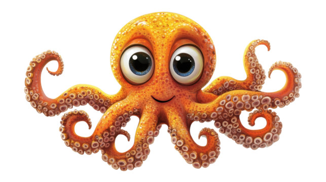 A cute cartoon octopus character in a fun, abstract style on a white background, with a friendly face and playful expression, designed as a baby mascot with a touch of humor and 3D effect - Powered by Adobe