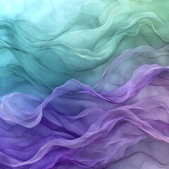 Obraz premium Flowing turquoise and purple sheer fabric waves on gradient background for textile design