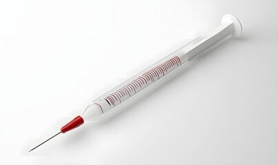 Fototapeta premium Glass syringe with red plunger on white background.
