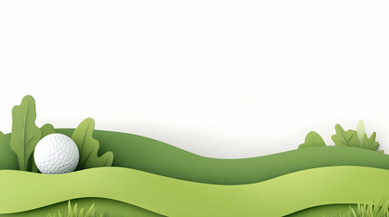 Golf ball on green, paper art style, copy space, nature background; ideal for golf websites, brochures.