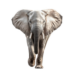 Fototapeta premium a majestic elephant is depicted walking towards the viewer. showcasing its large ears and trunk in a striking. realistic style against a plain background the beauty and grandeur of wildlife. emphasizi