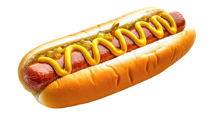 Delicious Hot Dog with Mustard and Relish on Bun