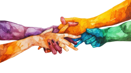 Colorful hands of a child and an artist with protective gloves, painting and having fun