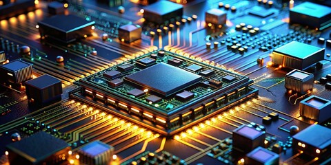 Long Exposure Photography of 3D Rendered Integrated Circuits, Microchips, Electronic Components