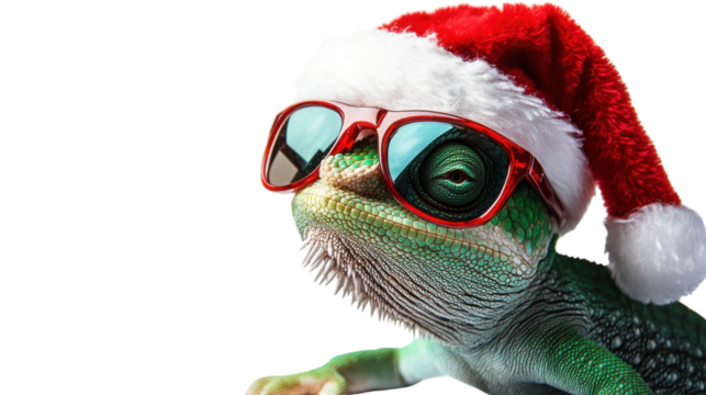 A cute Christmas Santa Claus puppet with a frog, wearing a Santa hat, standing next to a Christmas tree in a festive winter setting