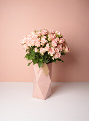 Soft Pink Roses in a Geometric Vase