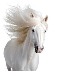 Obraz premium Elegant White Stallion with Flowing Mane, Dramatic Pose