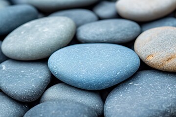 Smooth grey and blue stones background. Close up.  Potential for zen, spa, or mindfulness use