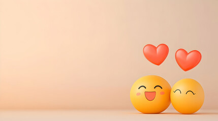 Happy couple emoji love hearts pastel background, romantic digital illustration, perfect for Valentine's Day greeting cards.