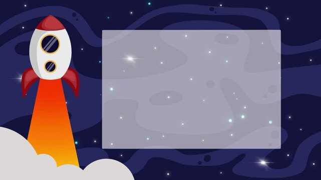 Rocket in space animated video background. Cartoon space. 2d animation motion graphic design.